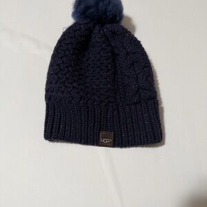 UGG Dark Blue Knit Beanie with Pom-Pom